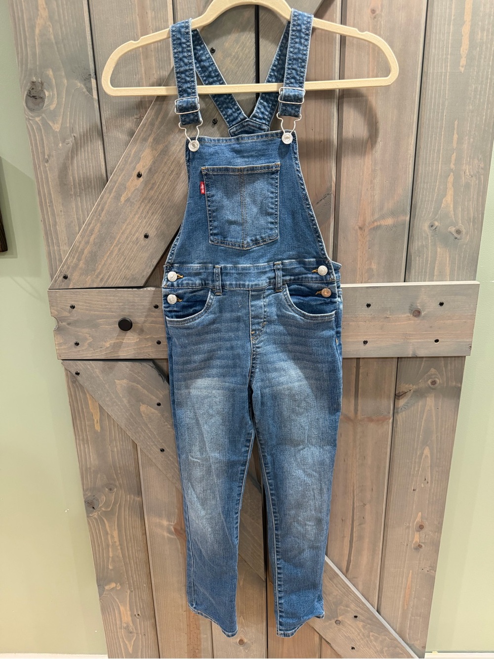 Levi’s Girls Denim Overalls Size 8 Adjustable Straps Straight Leg Stretch Jeans